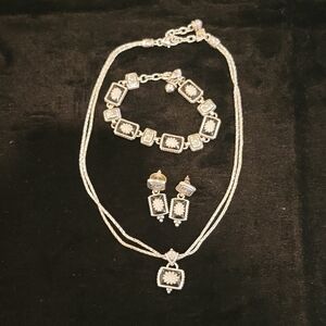 Brighton Water Lillies Silver and Black Jewelry Set